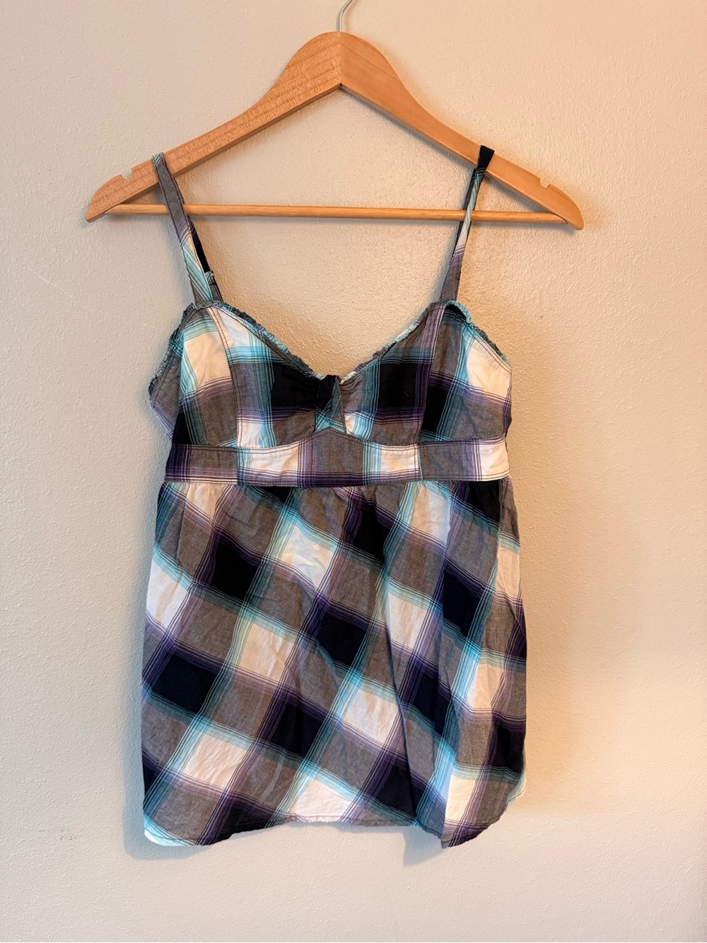 Y2K babydoll plaid Cotton Spaghetti Strap Camisole in Black, White & Teal 2000s
